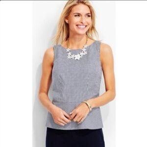 TALBOTS Gingham Check Plaid Peplum Hem Sleeveless Top in Navy White Size 2 NWT